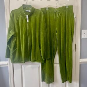 Kim Rogers Essentials Olive Green Velour Tracksuit Set 2X Jacket Pants NWT Cozy